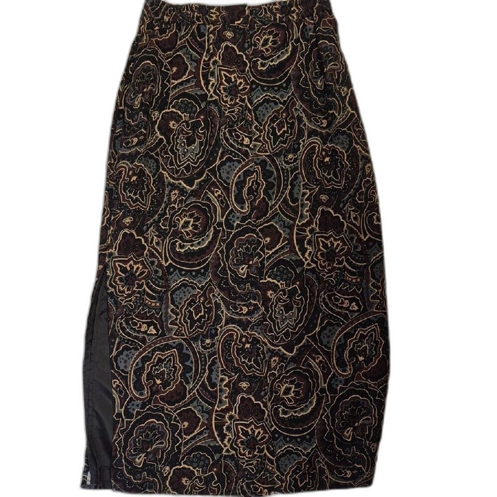 VTG Bice Paisley Midi Skirt 8P Nordstrom 90s Office Siren Dark Academia Brown - Picture 8 of 11